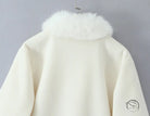 Elegant langry fashion cream fur-trimmed hooded wool jacket