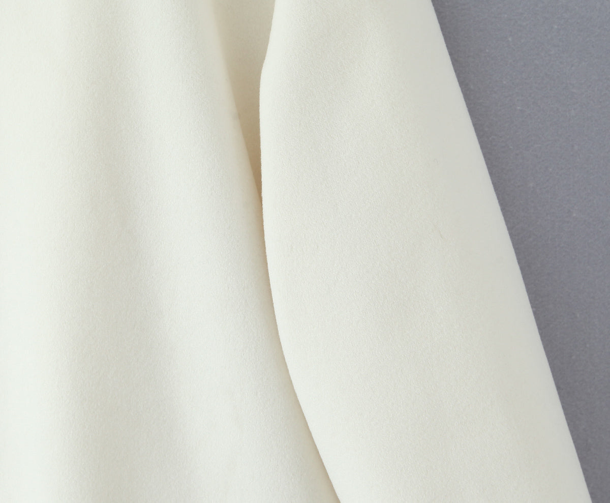 Elegant langry fashion cream scarf for woolen jacket, subtle sheen fabric