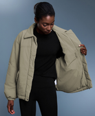 Olive green Langry fashion puffer jacket, quilted lightweight waterproof coat