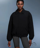 Langry black bomber jacket with high collar, elastic cuffs, waterproof cotton padded fashion coat