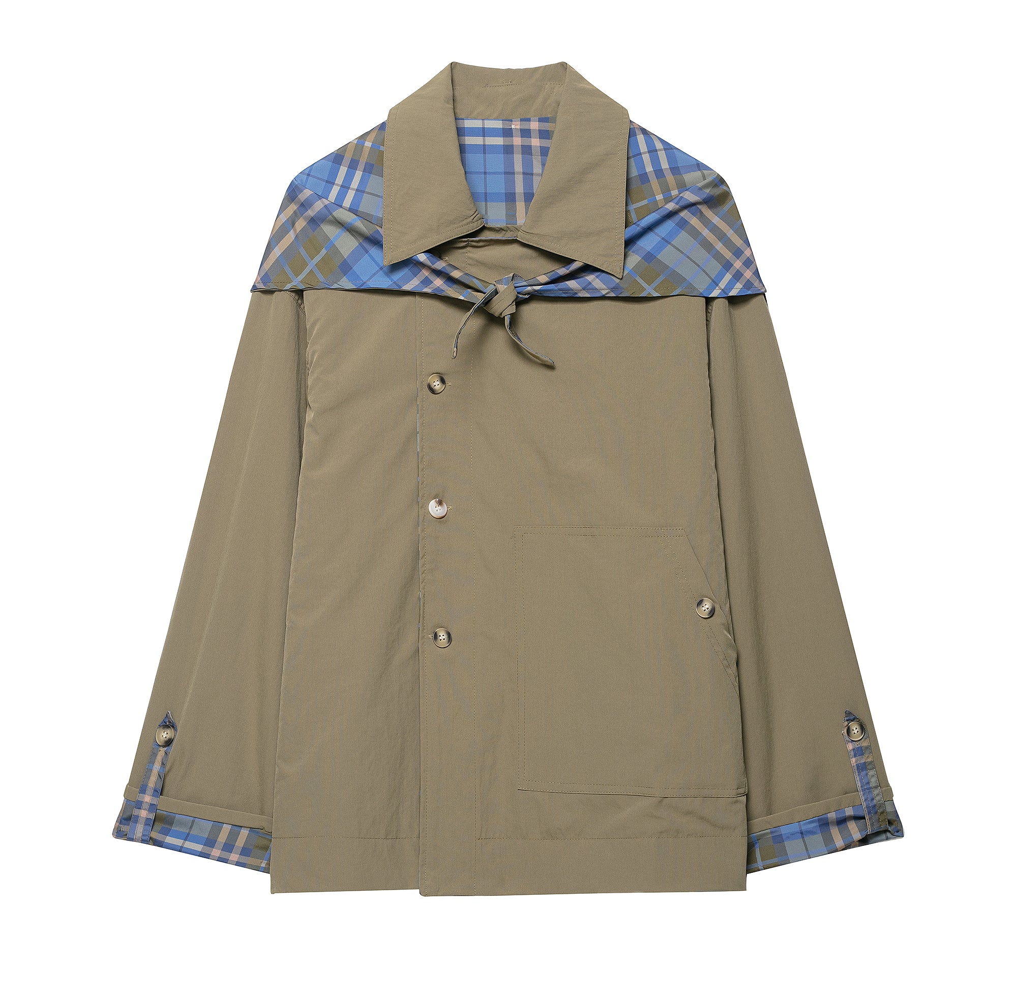 Langry fashion beige raincoat with plaid lining and button closure