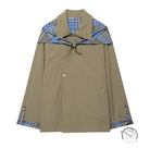 Beige langry fashion raincoat with plaid lining and button closure