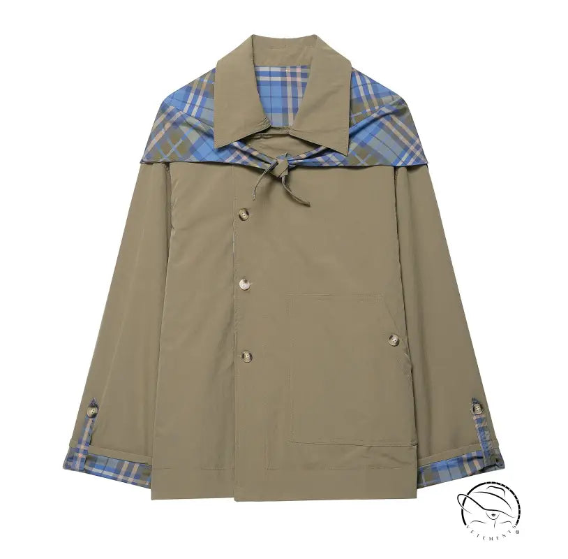 Beige Langry fashion raincoat with plaid lining and button closure