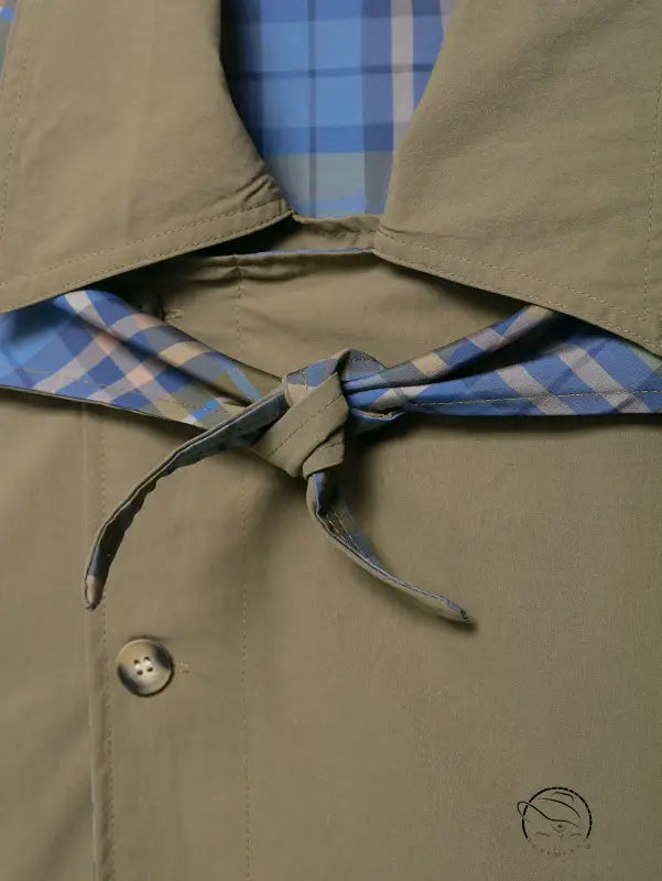 Khaki langry fashion trench coat with plaid scarf tie