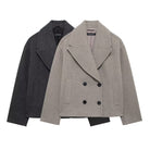 Langry fashion gray double-breasted wool jacket with black lapels