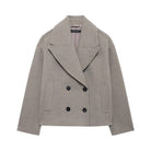 Langry fashion light gray double-breasted textured blazer with patch pockets
