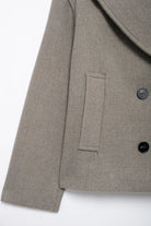 Langry fashion gray wool pea coat with black buttons and patch pocket