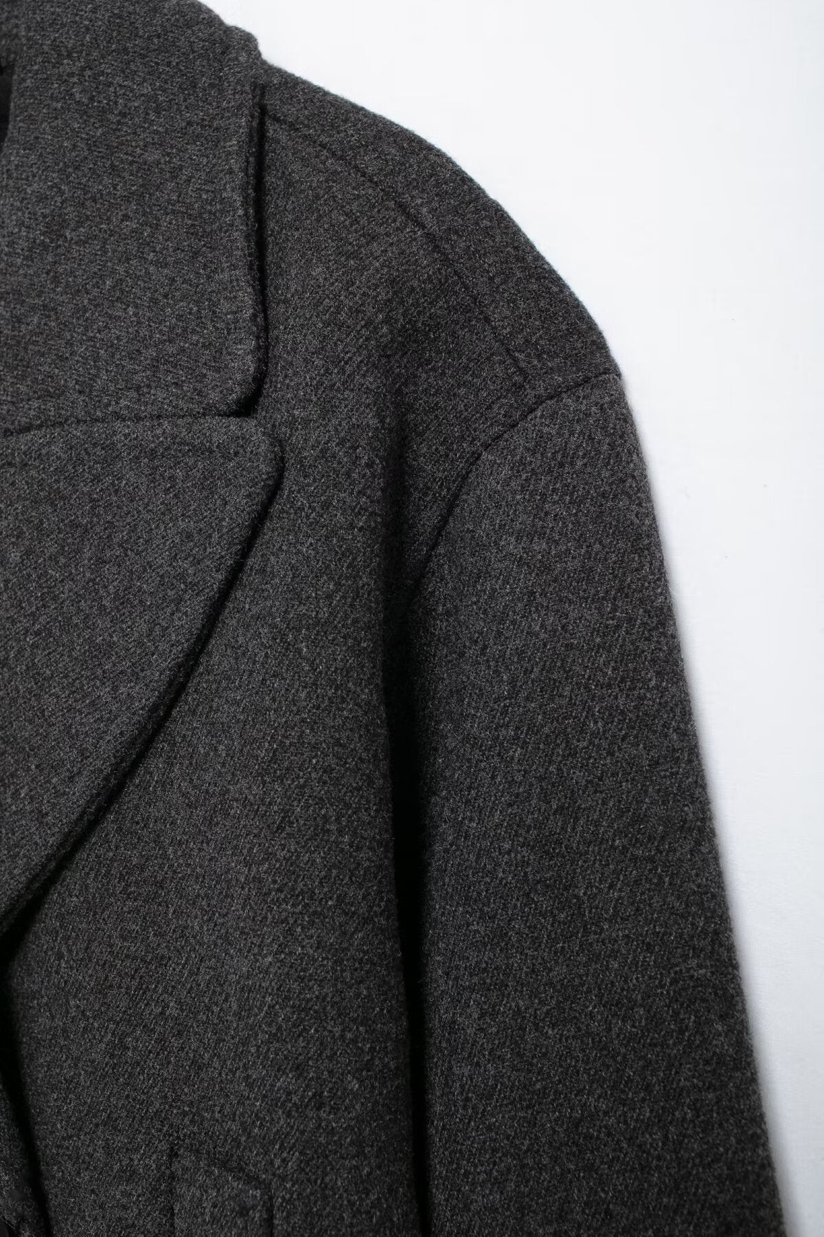 Langry fashion charcoal gray wool coat with lapel and buttons