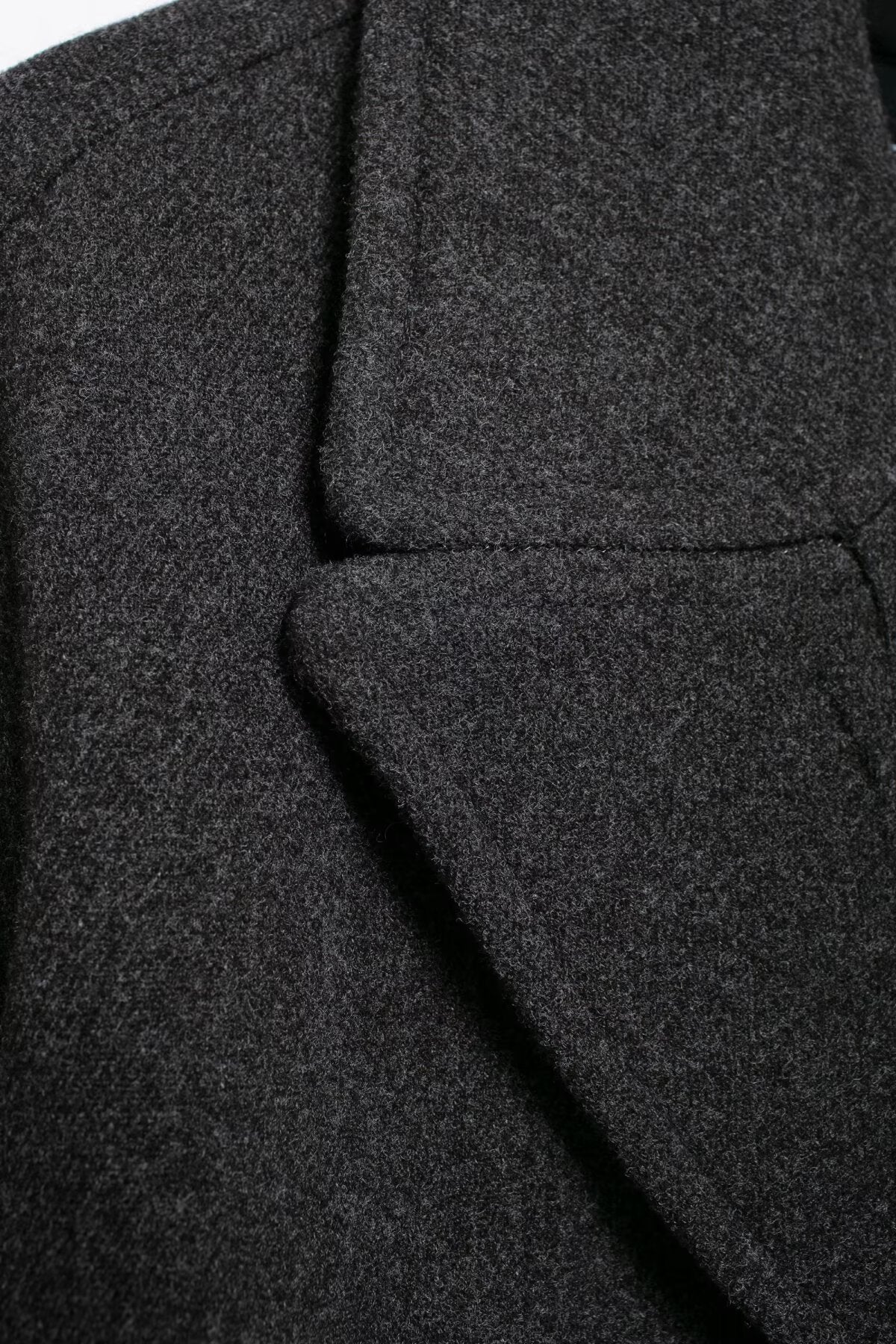 Langry fashion charcoal gray wool double-breasted blazer with notched lapels