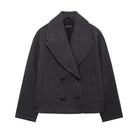 Langry fashion charcoal gray double-breasted wool jacket with patch pockets
