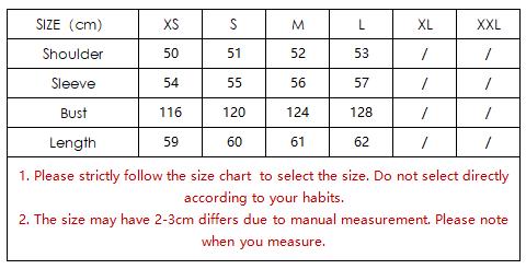 معطف خريفي قصير من Langry fashion مزين بصفين من الزخارف باللون الأبيض مع جدول مقاسات نص أسود وخطوط حمراء