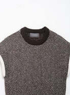 Elegant langry knitted brown herringbone vest with white accents