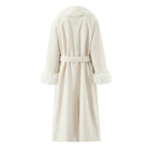 Elegant langry fashion cream faux fur coat with belt