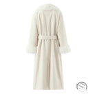 Elegant langry fashion cream faux fur belt coat with long sleeves