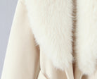 Elegant langry fashion cream fur vest with brown stripe in white wool coat