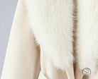 Elegant langry fashion white woolen long coat with cream fur vest