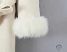 Elegant langry fashion white woolen coat with fluffy fur wrist warmer