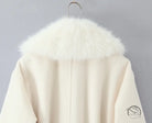 Elegant langry fashion white woolen long coat with big fur collar and hood