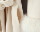 Elegant langry big fur collar belt white woolen long coat with fluffy texture