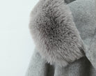 Langry fashion winter mid-length hooded woolen overcoat with grey fluffy fur collar
