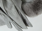Langry fashion gray fur-trimmed gloves in winter hooded overcoat