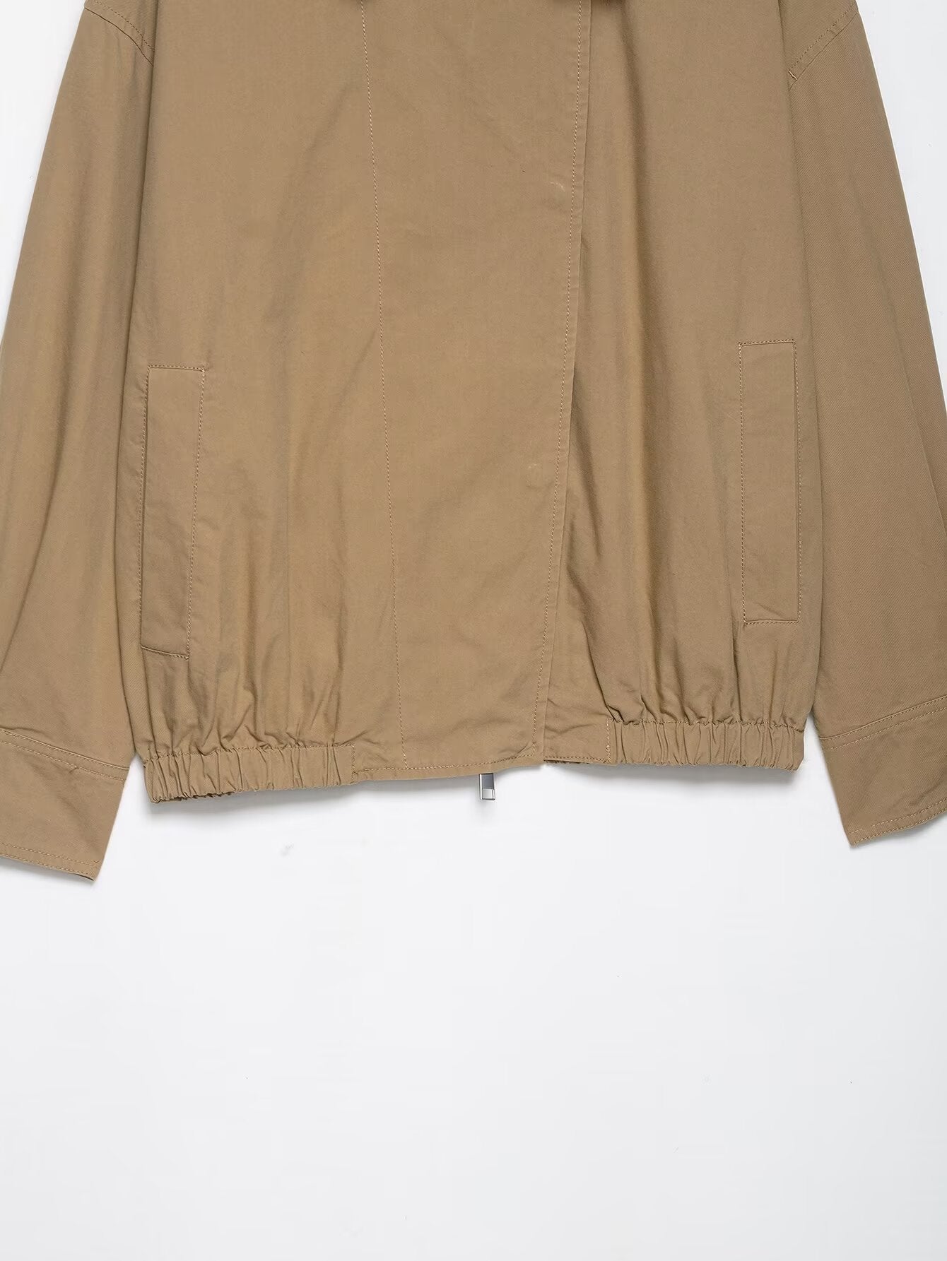 Elegant Langry fur collar bomber jacket in beige with elastic hem