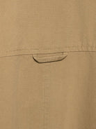 Elegant fur collar bomber jacket with beige canvas utility pocket