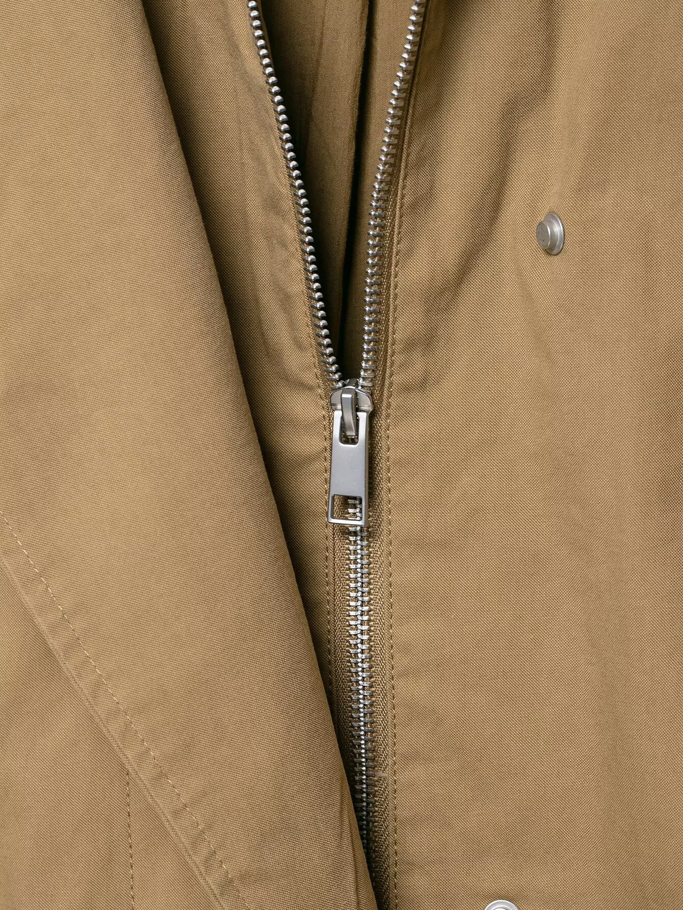 Elegant langry fur collar bomber jacket in tan with silver zipper