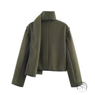 Langry fashion olive green cropped woolen coat with high collar zipper