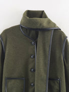 Langry fashion olive green wool coat with black trim and military style