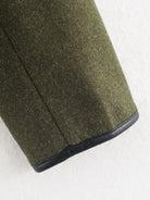 Cozy olive green woolen jacket with black leather trim, langry fashion ملابس