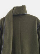 Langry fashion olive green wool coat with black trim high collar