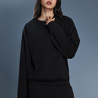 Black long sleeve velvet hoodie pullover in casual fashion