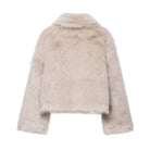 Fashionable beige faux fur cropped jacket with high collar