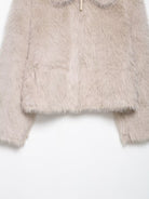 Fashionable beige faux fur vest with hood and zipper in Langry wool jacket