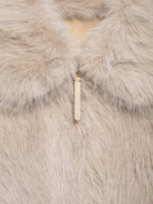 Cream faux fur jacket with zipper, collar, Langry fashion apparel