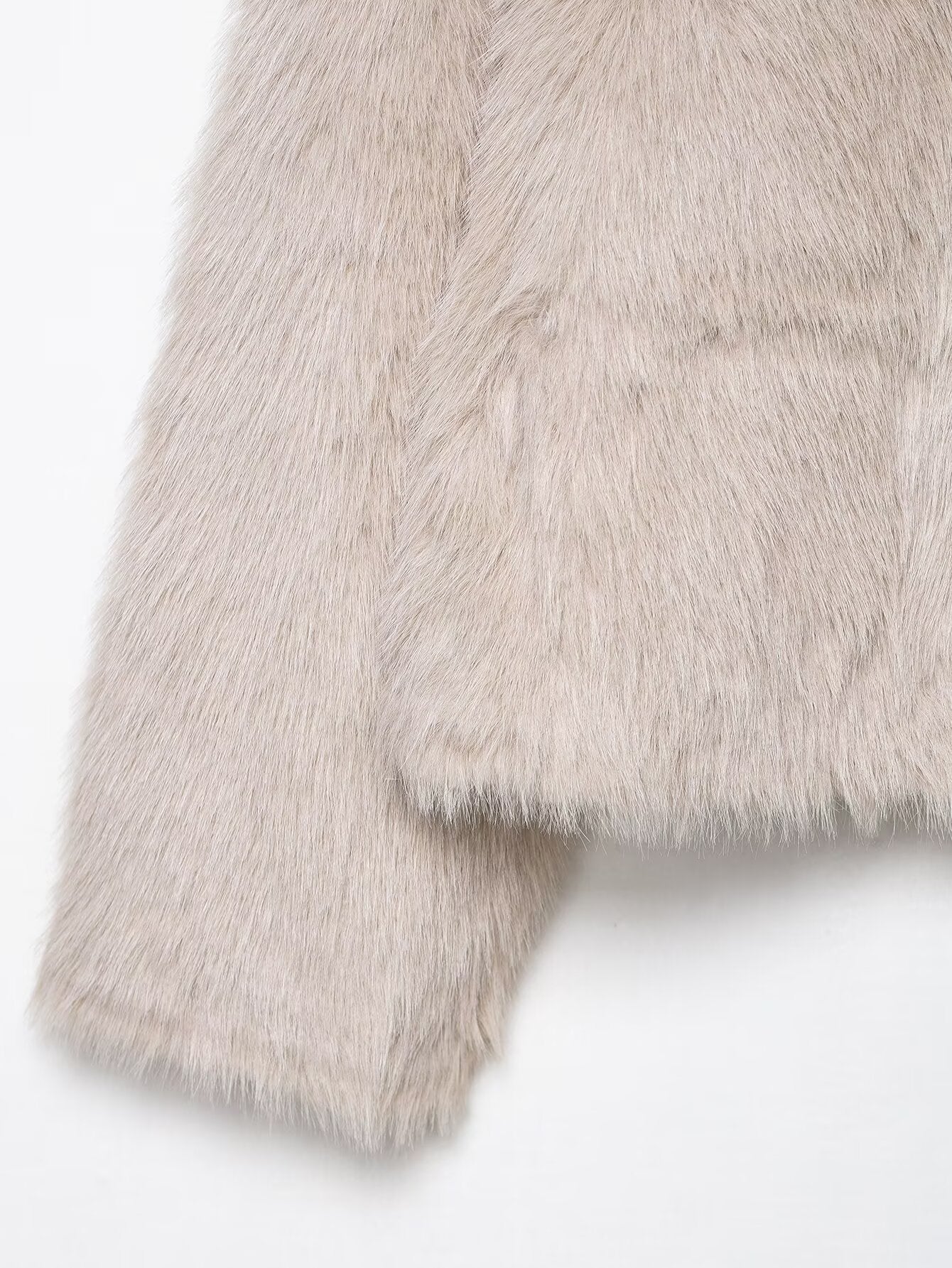 Fashionable beige faux fur langry jacket with plush texture