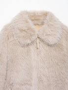 Fashionable Langry cream faux fur wool jacket with collar and zipper