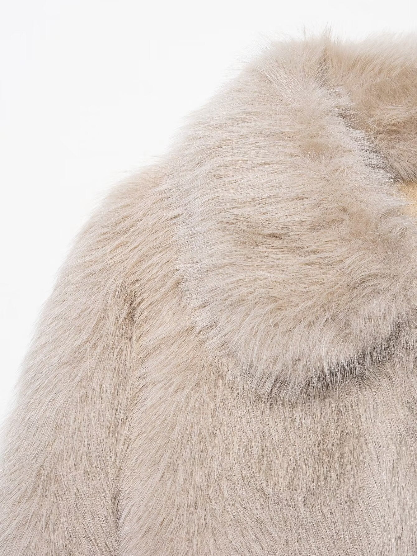 Langry fashion cream faux fur scarf on warm wool jacket