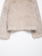 Fashionable langry warm beige faux fur double-sided wool jacket in fluffy textured design