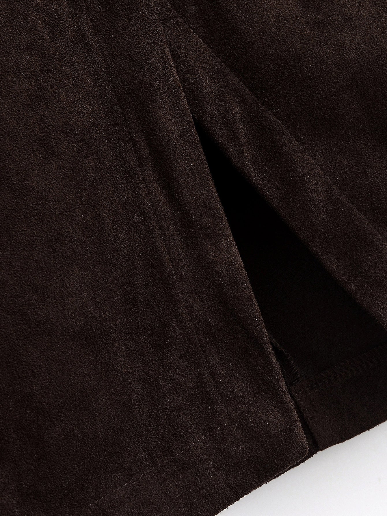 Brown suede pleated high-waist sheath skirt with front slit