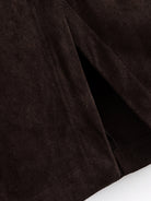 Brown suede pleated high-waist sheath skirt with front slit