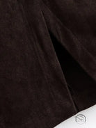 Brown suede high-waist pleated sheath skirt with front slit, langry fashion ملابس