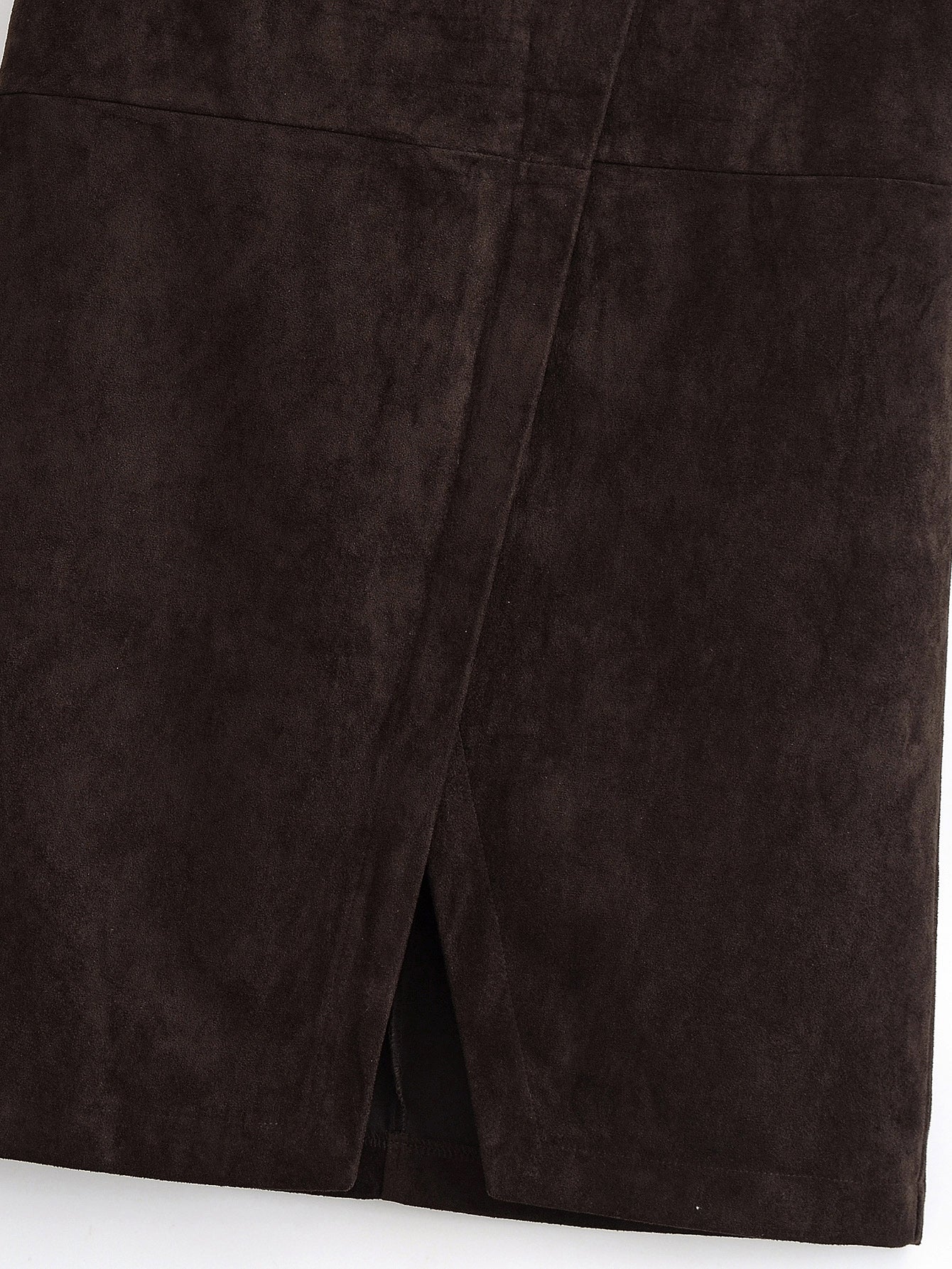 Brown suede langry fashion sheath skirt with front slit and zipper