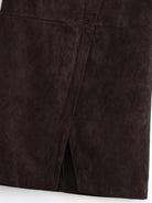 Brown suede langry fashion sheath skirt with front slit and zipper