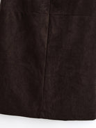 Brown suede langry fashion sheath skirt with front slit and sheen