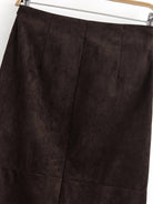 Elegant brown suede langry fashion sheath skirt with pleats and front slit