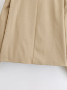Enchanting Capable Short Khaki Trench Coat in beige with double-breasted closure and structured shoulders, Langry fashion ملابس