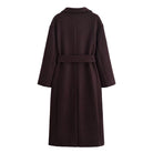 Langry fashion brown wool overcoat with double-breasted closure and belt