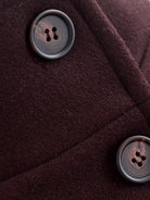 Urban High Elegance retro woolen overcoat with brown textured fabric, silver buttons, and stitching details in langry fashion